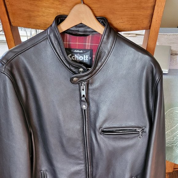 Scholt XL Waxed Natural Pebbled Blk Cowhide Café Leather Jacket